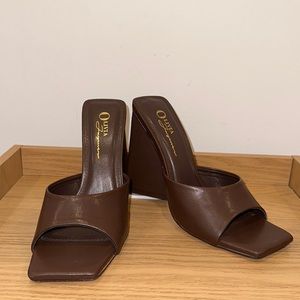 Brown open toe heels